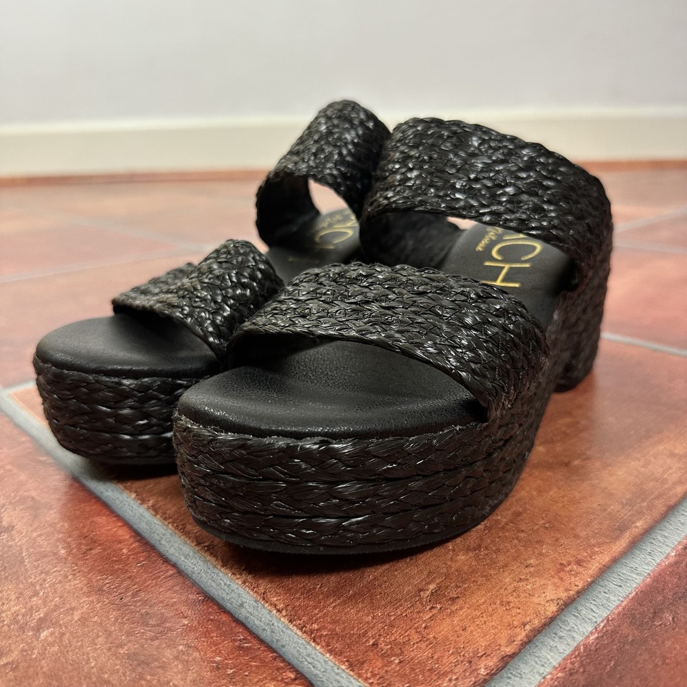 Woven Black Platform Slide Sandals - Picture 6 of 12